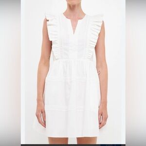 Endless Rose Ruffle V-Neck White Sleeveless Dress